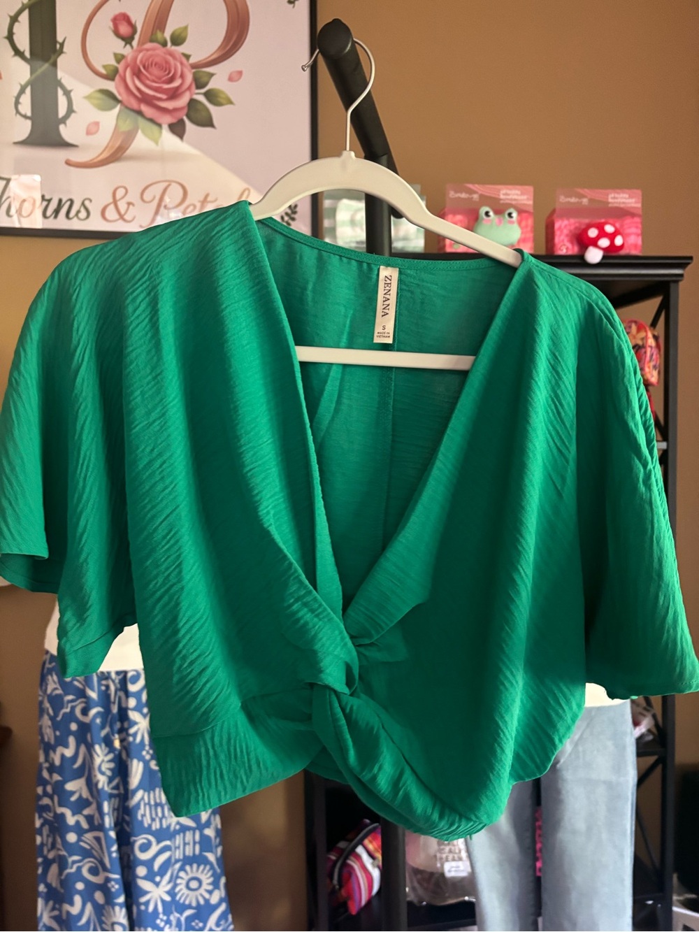 Zenana Emerald Green Two piece set. With Knot-Front Women's Top
